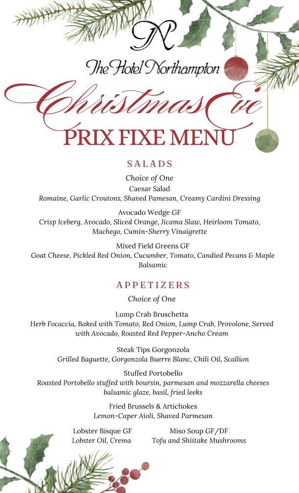 Hotel Northampton Christmas Eve Prix Fixe Menu